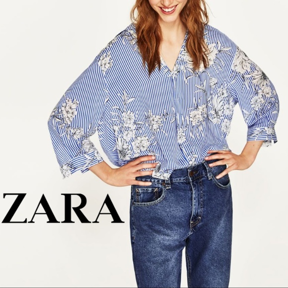 Zara blue floral blouse Clearance